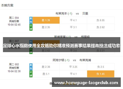 足球心水指数使用全攻略助你精准预测赛事结果提高投注成功率 足球心水指数使用全攻略助你精准预测赛事结果提高投注成功率