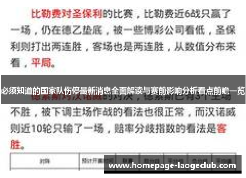 必须知道的国家队伤停最新消息全面解读与赛前影响分析看点前瞻一览 必须知道的国家队伤停最新消息全面解读与赛前影响分析看点前瞻一览